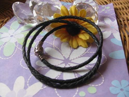 Pandora armband * 60 cm * kan ook als ketting * zwart leder, Sieraden, Tassen en Uiterlijk, Armbanden, Zo goed als nieuw, Leer