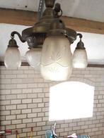 Antieke lamp uit 1900 geslepen glazen schaal 3 hangende kelk, Minder dan 50 cm, Zo goed als nieuw, Ophalen