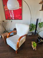 Witte Fauteuil met Houten Armleuningen, Ophalen of Verzenden
