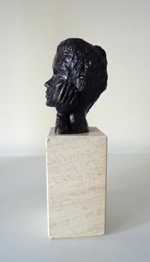 Bronzen beeldje hoofd meisje met vlecht Veldhuyzen 4424-b, Antiek en Kunst, Antiek | Koper en Brons, Brons, Ophalen of Verzenden