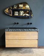 Luxe badmeubelset massief eiken en natuursteen, Ophalen, 100 tot 150 cm, Nieuw, Minder dan 100 cm
