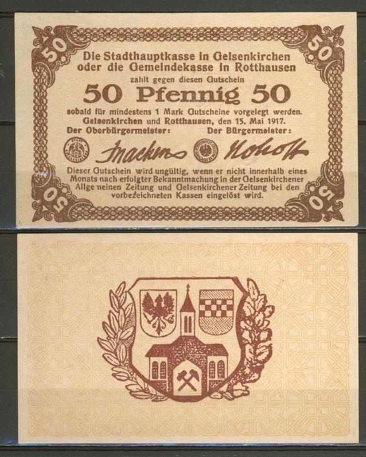 Gelsenkirchen 50 Pfg 1917 Notgeld Noodgeld Biljet r-133 jdu , Postzegels en Munten, Bankbiljetten | Europa | Niet-Eurobiljetten