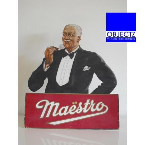 Vintage sigaren reclame : Maestro Cigars, Verzamelen, Merken en Reclamevoorwerpen, Gebruikt, Reclamebord, Verzenden