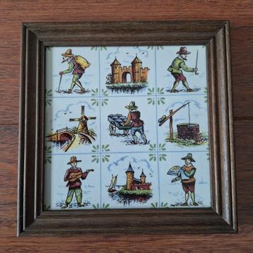 Ingelijste gekleurde tegel 15 x 15 cm buitenlui beschikbaar voor biedingen