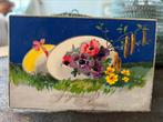 Oude kaart Pasen, ei met bloemen, 1937, Feest(dag), Ophalen of Verzenden, 1920 tot 1940