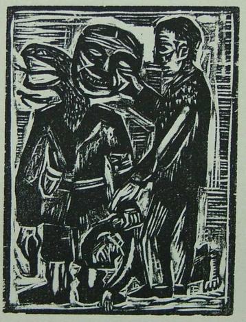 Cornelis (Kees) Andrea (1914 - 2006) Houtsnede 'Ontmaskerd'  beschikbaar voor biedingen