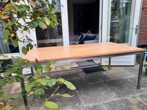 Eettafel eiken, roestvrijstalen poten 200 x 102 x 76 cm, Huis en Inrichting, Tafels | Statafels, Zo goed als nieuw, Ophalen of Verzenden
