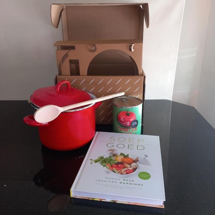 Postcodeloterij soeppakket compleet pan kookboek lepel soep, Huis en Inrichting, Keuken | Potten en Pannen, Nieuw, Koekenpan of Braadpan