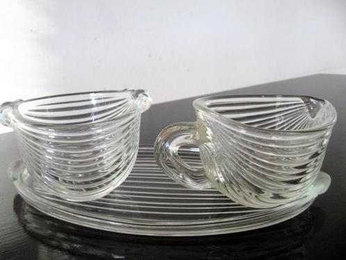 Retro art deco glas, suiker en melkstel, jaren 50, Antiek en Kunst, Antiek | Servies los, Ophalen of Verzenden