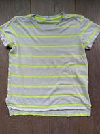 wit/neon geel gestreept t-shirt km maat 134/140, Gebruikt, Ophalen of Verzenden, Shirt of Longsleeve, Hema