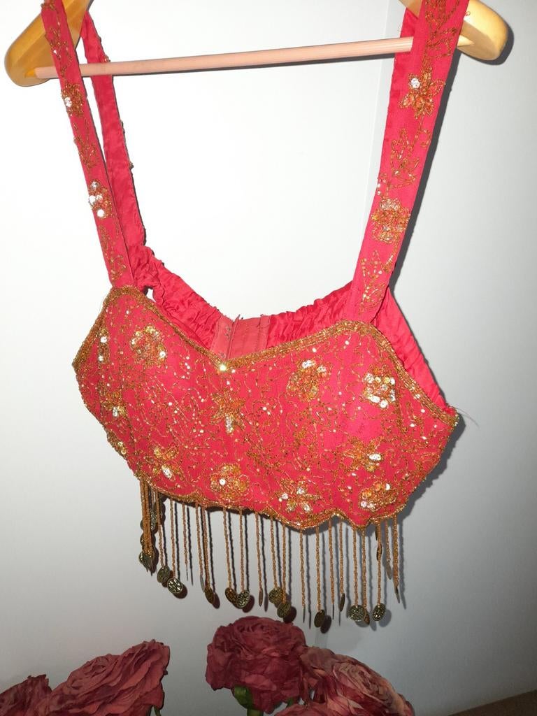 Rode buikdans top en broek - Carnaval of thema feest, Carnaval, Nieuw, Ophalen of Verzenden, Kleding