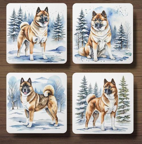Akita Winter onderzetters met houder, Huis en Inrichting, Woonaccessoires | Onderzetters, Nieuw, Glas of Kopje, Ophalen of Verzenden