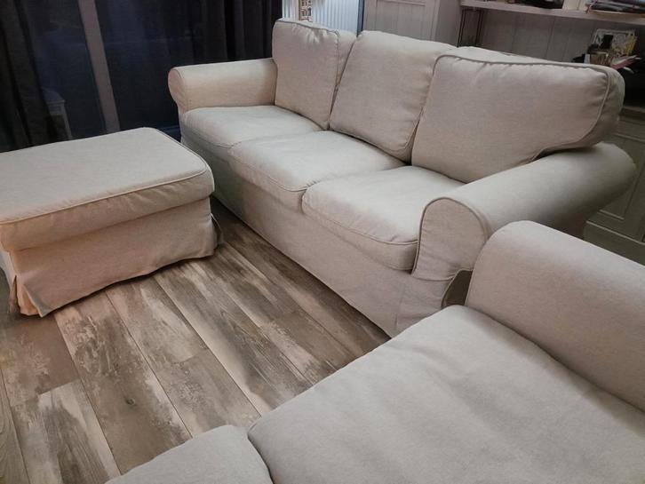 Ikea Ektorp Banken Set: 3-zits, 2-zits & Poef, Huis en Inrichting, Banken | Bankstellen, Gebruikt, 75 tot 100 cm, Ophalen of Verzenden