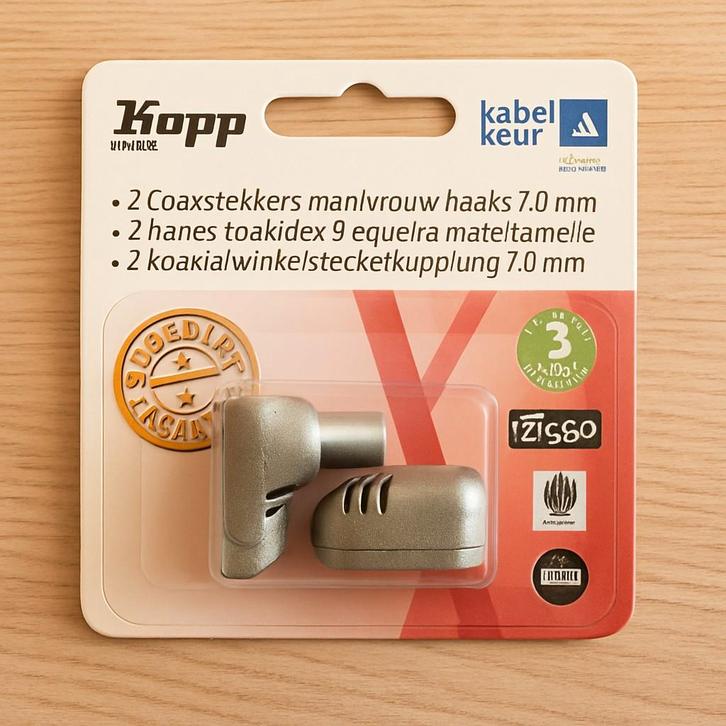 Kopp coax stekkers haaks man/vrouw 7.0mm nieuw in verpakking, Audio, Tv en Foto, Audiokabels en Televisiekabels, Ophalen of Verzenden