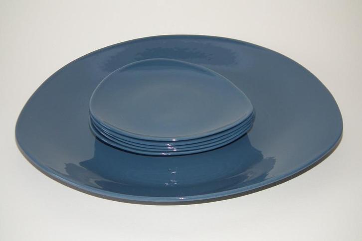 Plateelbakkerij Zuid-Holland vintage gebakschaal met bordjes, Antiek en Kunst, Antiek | Keramiek en Aardewerk, Ophalen of Verzenden