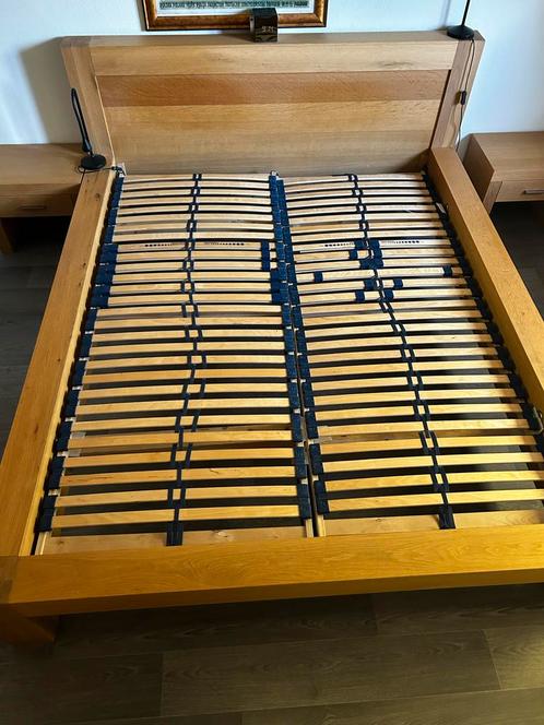 2 persoons bed 2 lattenbodems 160x200, Huis en Inrichting, Slaapkamer | Bedden, Gebruikt, Tweepersoons, 160 cm, 200 cm, Hout, Bruin
