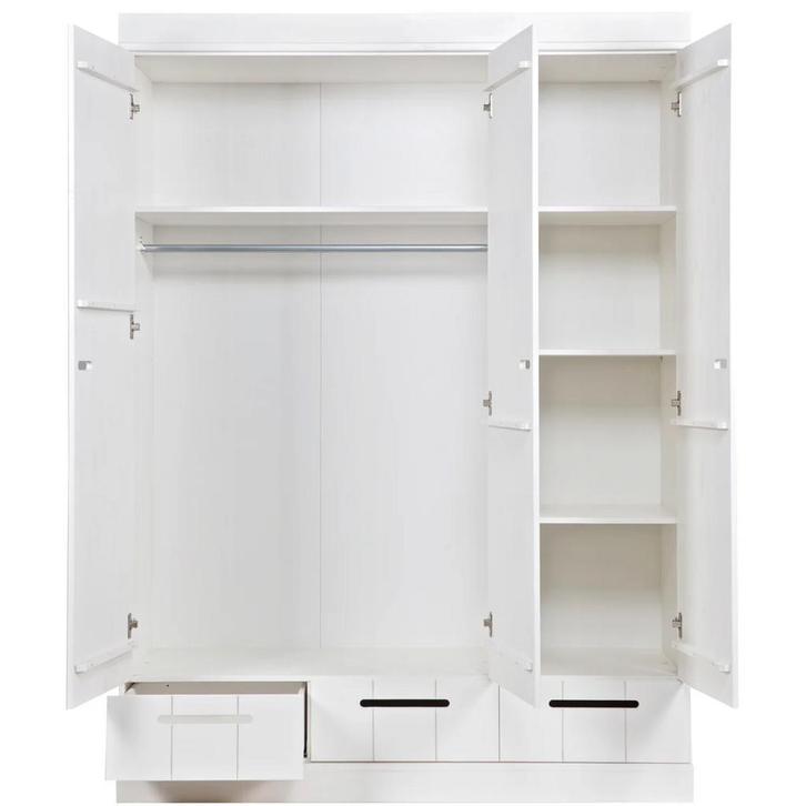 Witte 3-deurs kledingkast met lades, Huis en Inrichting, Kasten | Kledingkasten, Nieuw, 150 tot 200 cm, 100 tot 150 cm, 50 tot 75 cm