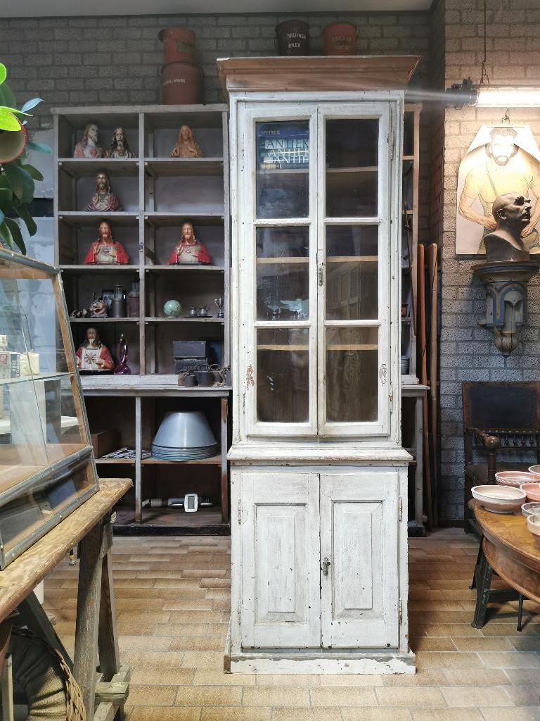 Brocante hoge kast/droogkast, Antiek en Kunst, Ophalen