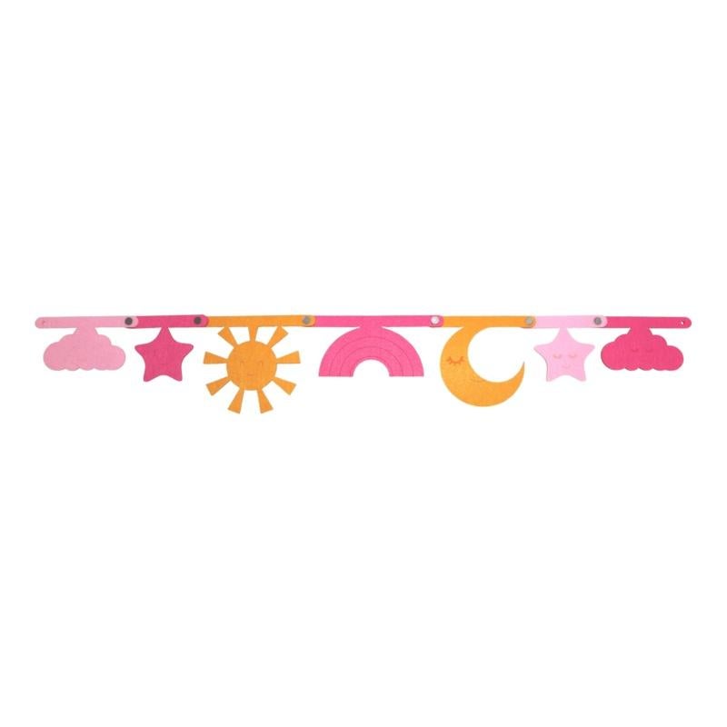 Vilten slinger zon regenboog maan roze geel decoratie kind, Verzenden, Nieuw, Wanddecoratie