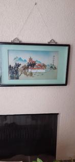 Sfeervol chinees landschap tableau, ingelijst. parelmoer en, Ophalen of Verzenden