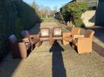 Eetkamerstoelen 6 st. lederen bekleding, Huis en Inrichting, Ophalen, Gebruikt, Bruin, Leer