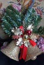 Vintage kerstklokken, goudglitter, dennentakjes, strik, Ophalen of Verzenden