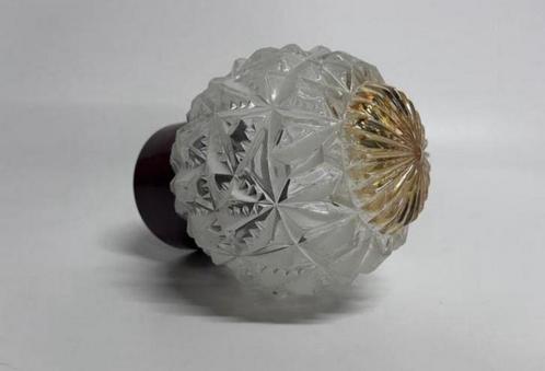 Vintage plafonnière helder wit en hout glas snijlijnen 70’s, Huis en Inrichting, Lampen | Plafondlampen, Zo goed als nieuw, Glas