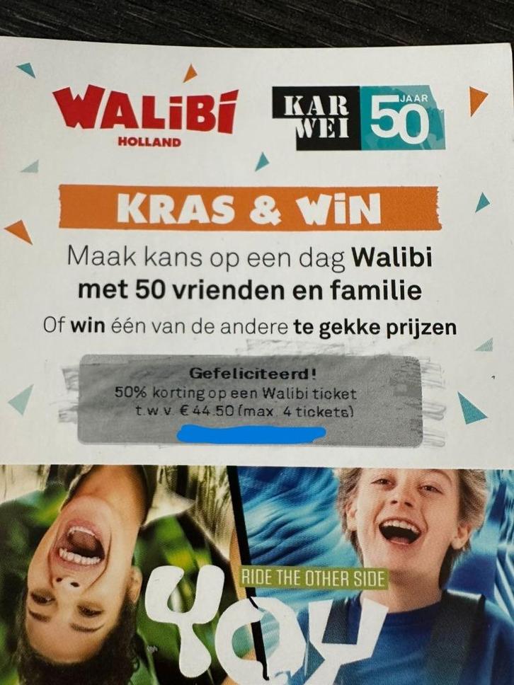 Walibi Holland 50% korting voor 4 personen (7x), Tickets en Kaartjes, Kortingen en Cadeaubonnen, Drie personen of meer, Pretpark