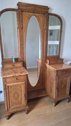 Antieke Franse toilettafel (19e eeuw) – ingelegd hout, marme, Antiek en Kunst, Antiek | Meubels | Kasten, Ophalen