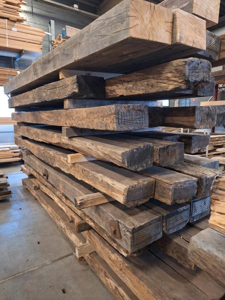 Oude eiken BLANKE  balken  Spoorbielzen  Geborsteld, Tuin en Terras, Bielzen en Borders, Gebruikt, Biels, Hout, Ophalen of Verzenden