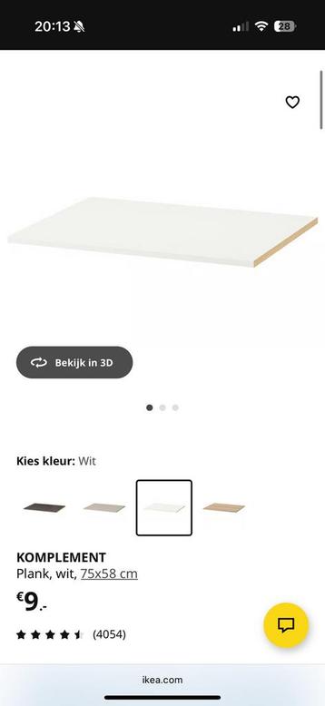 2x nieuwe plank ikea pax 75x58 wit (nog in verpakking) - afbeelding 1