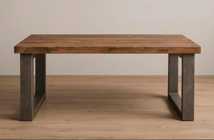 Robuuste industriële eettafel hout & metaal (16089), Huis en Inrichting, Tafels | Eettafels, Zo goed als nieuw, 50 tot 100 cm