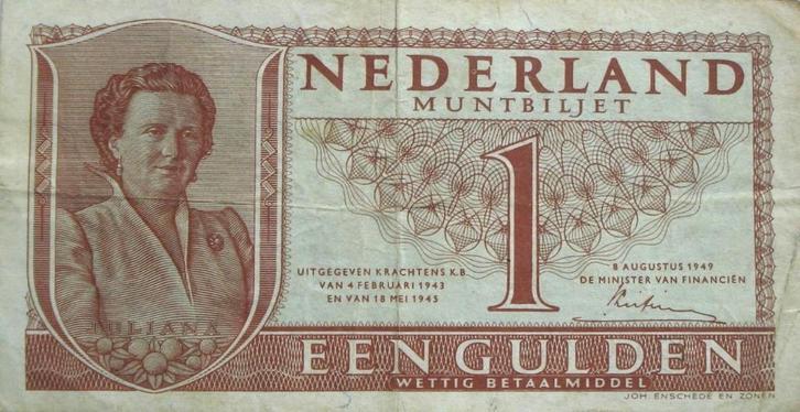 Nederland 1 gulden 1949, Postzegels en Munten, Bankbiljetten | Nederland, Los biljet, 1 gulden, Ophalen of Verzenden