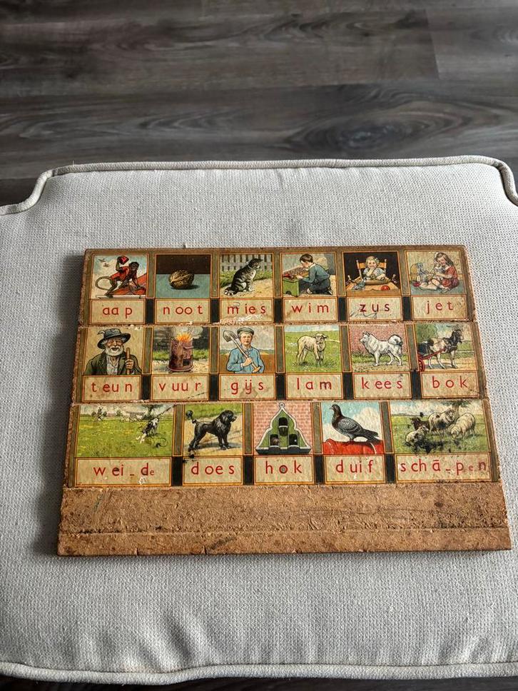 Antiek Hoogeveens Leesplankje Aap Noot Mies, Antiek en Kunst, Antiek | Schoolplaten, Overige thema's, Ophalen of Verzenden