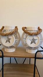 2 mooie houten/rotan lantaarns, Huis en Inrichting, Ophalen of Verzenden, Zo goed als nieuw, Hout, Bruin