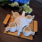 Porseleinen theeset met bamboe dienblad – theepot + 4 kopjes, Ophalen, Nieuw, Overige stijlen, Porselein