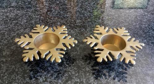 Waxinelichthouder, messing, koper, sneeuwvlok, vintage, Huis en Inrichting, Woonaccessoires | Kandelaars en Kaarsen, Ophalen