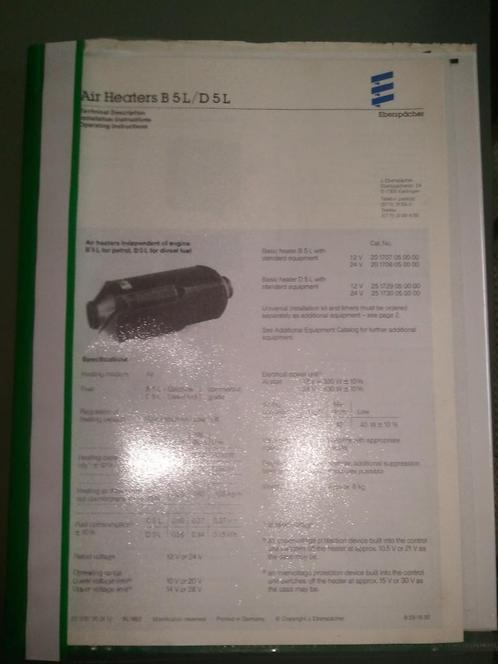 (kopie) engelse handleiding EBERSPÄCHER type B5L / D5L, Watersport en Boten, Accessoires en Onderhoud, Zo goed als nieuw, Motor en Techniek