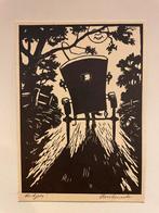 Jeska, Ed (1899-1977) Houtsnede Huifkar, Antiek en Kunst, Ophalen of Verzenden