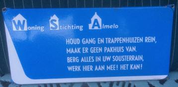 mooi emaille bord Woningbouw Stichting Almelo. beschikbaar voor biedingen