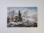 Schilderij hollands winterlandschap met schaatsers, Antiek en Kunst, Kunst | Schilderijen | Klassiek, Ophalen of Verzenden