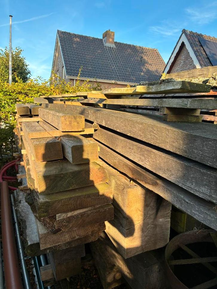 Eiken balken, planken en schaaldelen, Doe-het-zelf en Verbouw, Hout en Planken, Gebruikt, Balk, Eiken, 300 cm of meer, 50 mm of meer
