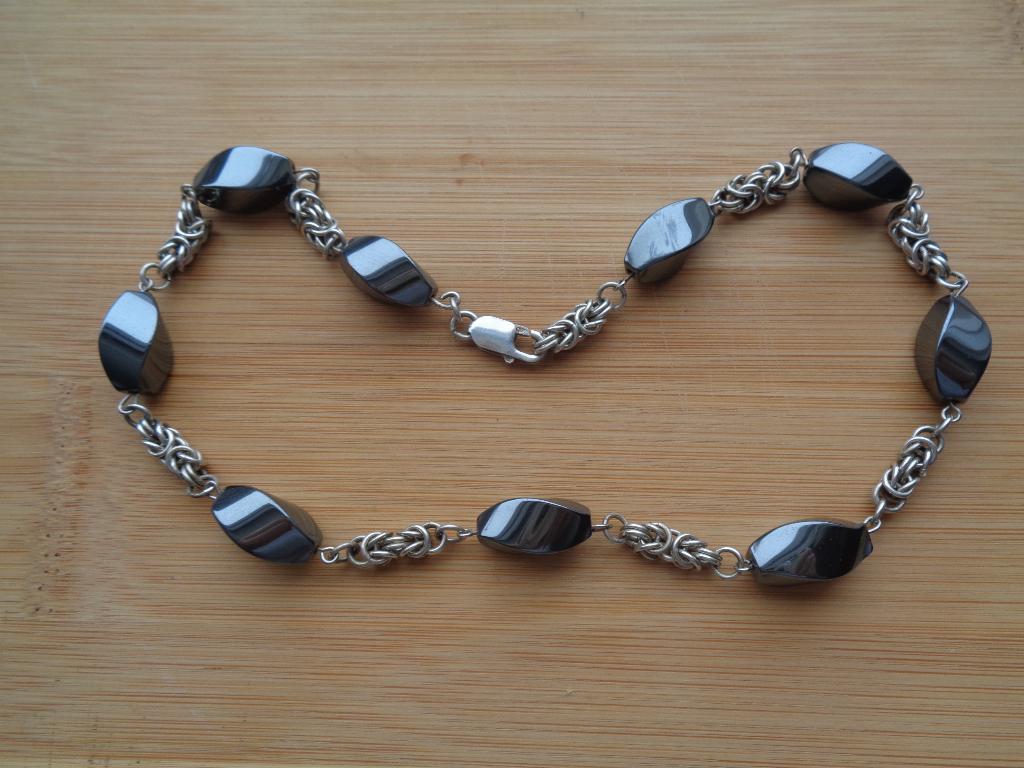 zilveren ketting met grote hematiet stenen [717], Sieraden, Tassen en Uiterlijk, Kettingen, Verzenden, Zo goed als nieuw, Zilver