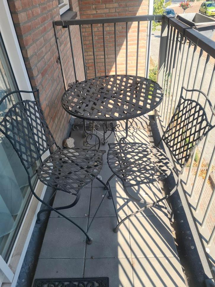 Antieke Bistroset - IJzer - Inklapbaar, Tuin en Terras, Tuinstoelen, Gebruikt, Metaal, Inklapbaar, Ophalen