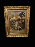 Schilderij van kippen in gouden lijst, Ophalen of Verzenden