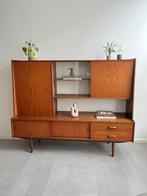 Vintage teakhouten highboard/kast, jaren 60/Deens design, Ophalen, 1 of 2 laden, Glas, 150 tot 200 cm