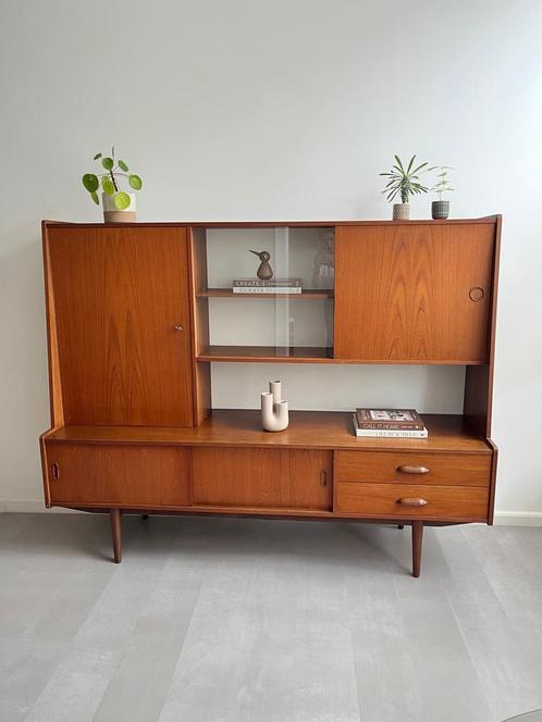Vintage teakhouten highboard/kast, jaren 60/Deens design, Huis en Inrichting, Kasten | Ladekasten, Gebruikt, 150 tot 200 cm, 150 tot 200 cm