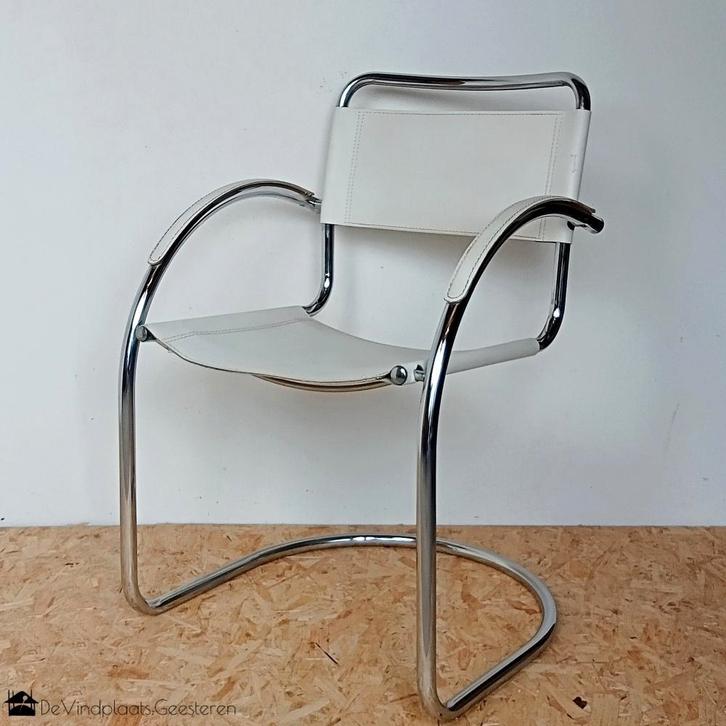 Italiaans design buisframe stoel, Huis en Inrichting, Stoelen, Zo goed als nieuw, Eén, Leer, Metaal, Wit, Ophalen