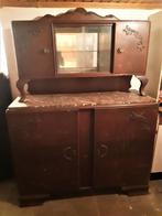 vintage kast met vitrine en marmer tablet., Antiek en Kunst, Ophalen