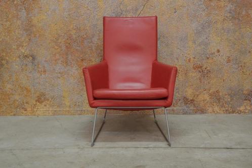 ZGANieuw! rode leren Label Don design fauteuil, Huis en Inrichting, Fauteuils, Zo goed als nieuw, Leer, Metaal, 75 tot 100 cm